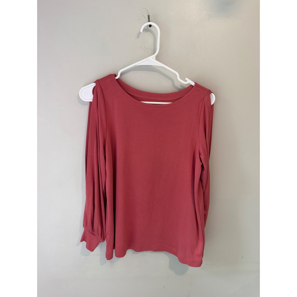 LOFT Cold Shoulder Long Sleeve Top Rose Terracotta Pink XS Split Sleeve Blouse